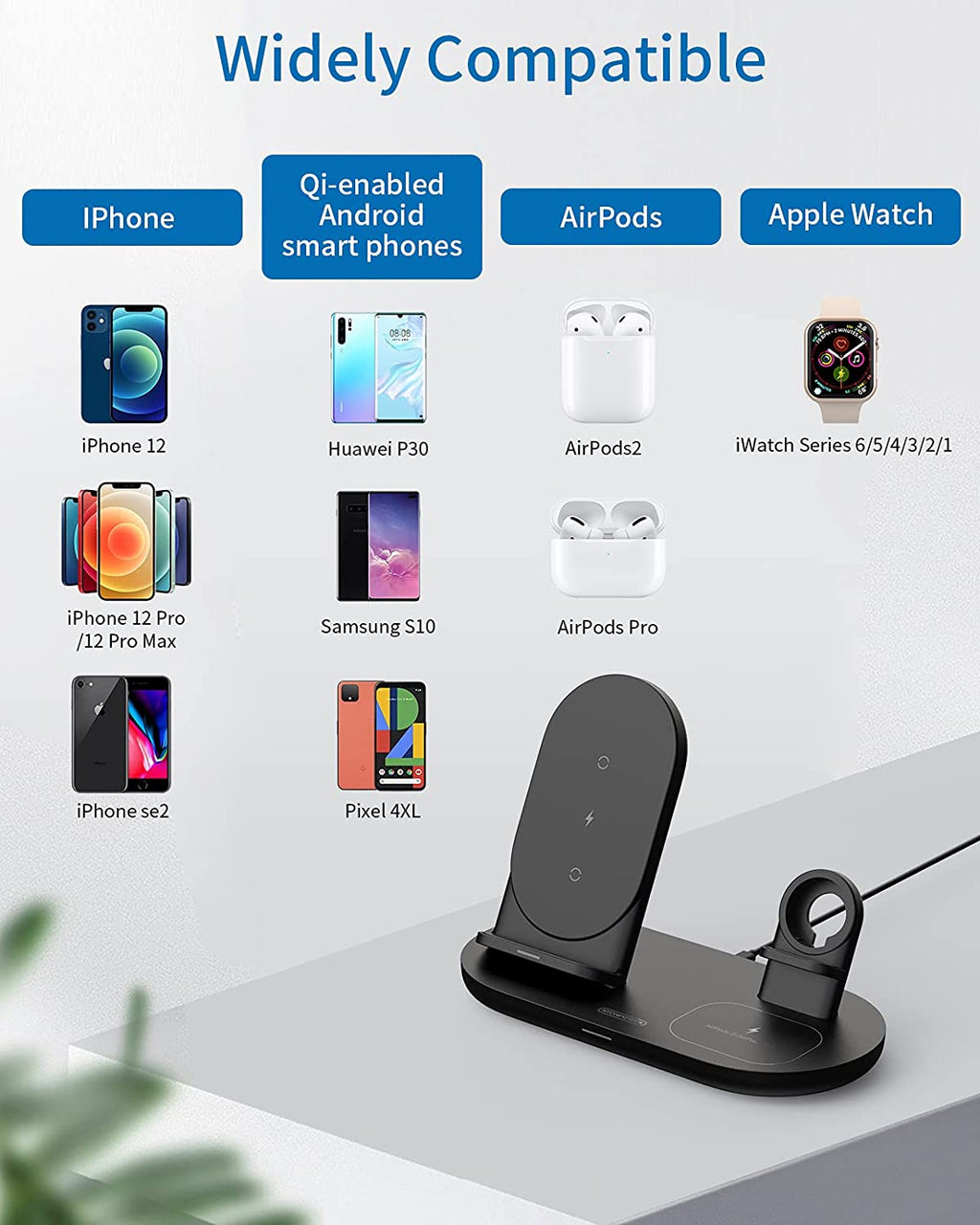 3 in 1 Wireless Charging Station for Apple Product, Wireless Charging Pad for Apple Watch, Airpods Pro/2, Wireless Charger Stand for Iphone 12/12 Pro/12 Pro Max/Se2(No Included Iwatch Cable)